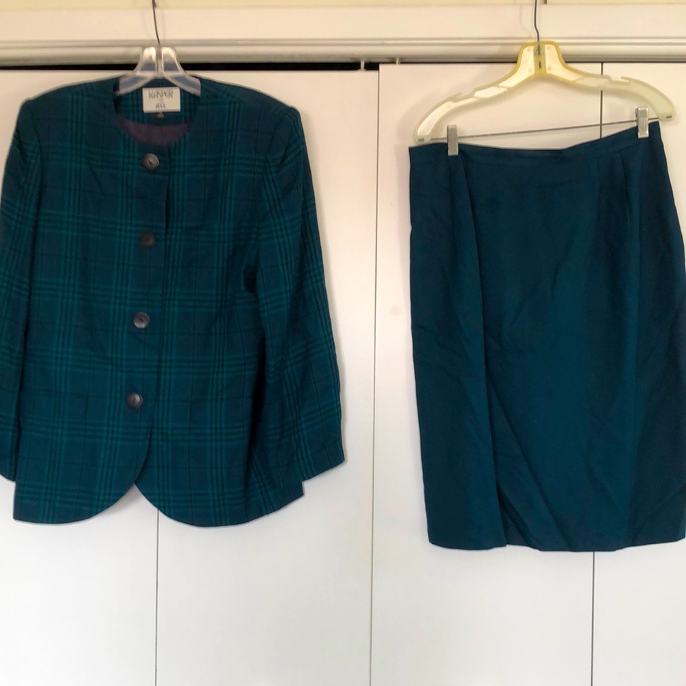 Retro teal plaid suit